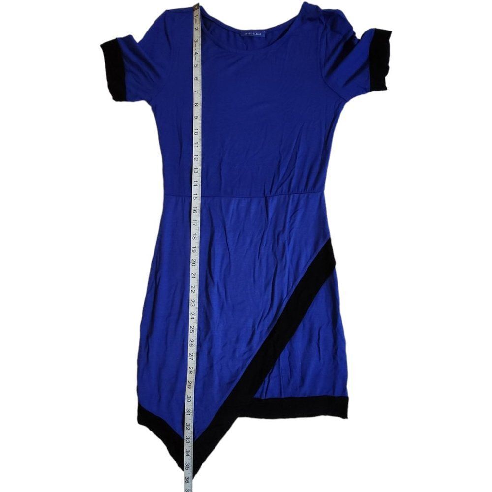 Sweet Claire blue black asymmetrical hem short sleeve dress sz S - Picture 6 of 8